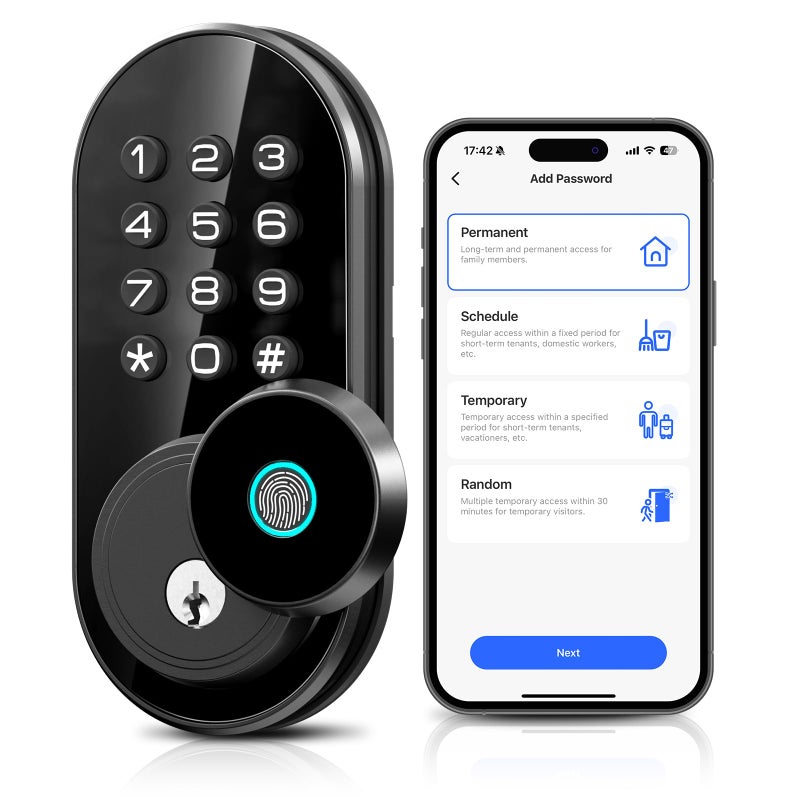 TEEHO TE342 Fingerprint Smart Keyless Entry Door Lock with Keypad Bluetooth App Remote Control Electronic Deadbolt for Front Door Auto Lock Matte Black - Image 2
