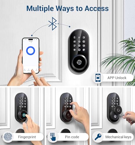 TEEHO TE342 Fingerprint Smart Keyless Entry Door Lock with Keypad Bluetooth App Remote Control Electronic Deadbolt for Front Door Auto Lock Matte Black - Image 3