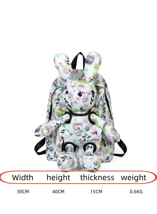 JCB CHIC حقيبة ظهر خفيفة الوزن ذات سعة كبيرة على شكل أرنب كرتوني لطيف، حقيبة مدرسية وحقيبة سفر  مع رسوم كرتونية ثلاثية الأبعاد، حقيبة كتف عملية للطالبات - Image 2