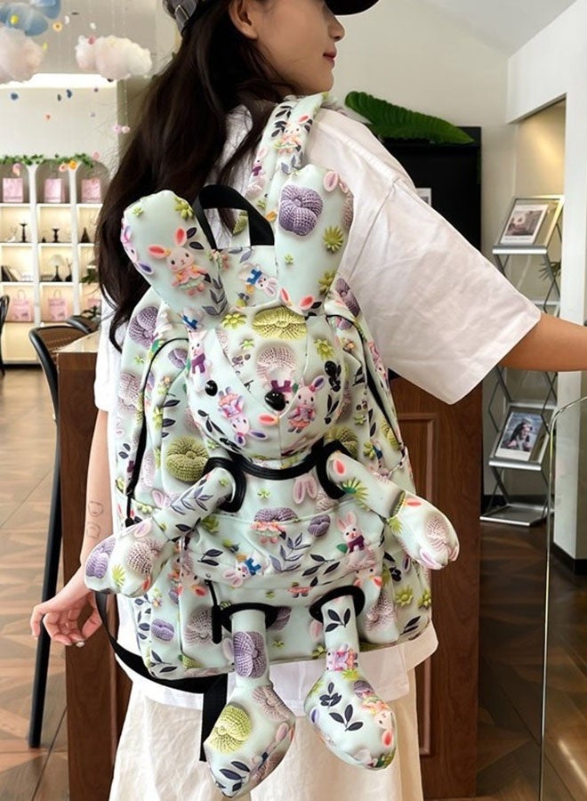 JCB CHIC حقيبة ظهر خفيفة الوزن ذات سعة كبيرة على شكل أرنب كرتوني لطيف، حقيبة مدرسية وحقيبة سفر  مع رسوم كرتونية ثلاثية الأبعاد، حقيبة كتف عملية للطالبات - Image 1