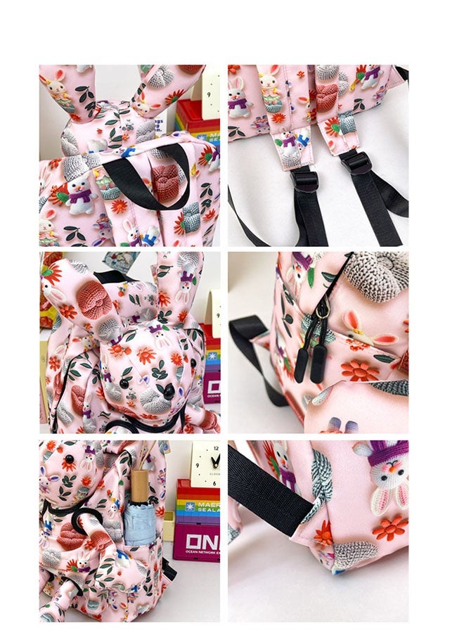 JCB CHIC حقيبة ظهر خفيفة الوزن ذات سعة كبيرة على شكل أرنب كرتوني لطيف، حقيبة مدرسية وحقيبة سفر  مع رسوم كرتونية ثلاثية الأبعاد، حقيبة كتف عملية للطالبات - Image 4