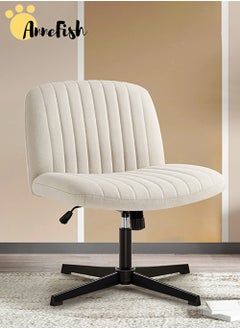 AnneFish Criss Cross Legged Office Chair Wide Comfty Desk Chair No Wheels Armless Computer Task Chair Swivel Fabric Vanity Home Chair Height Adjustable  - Image 1