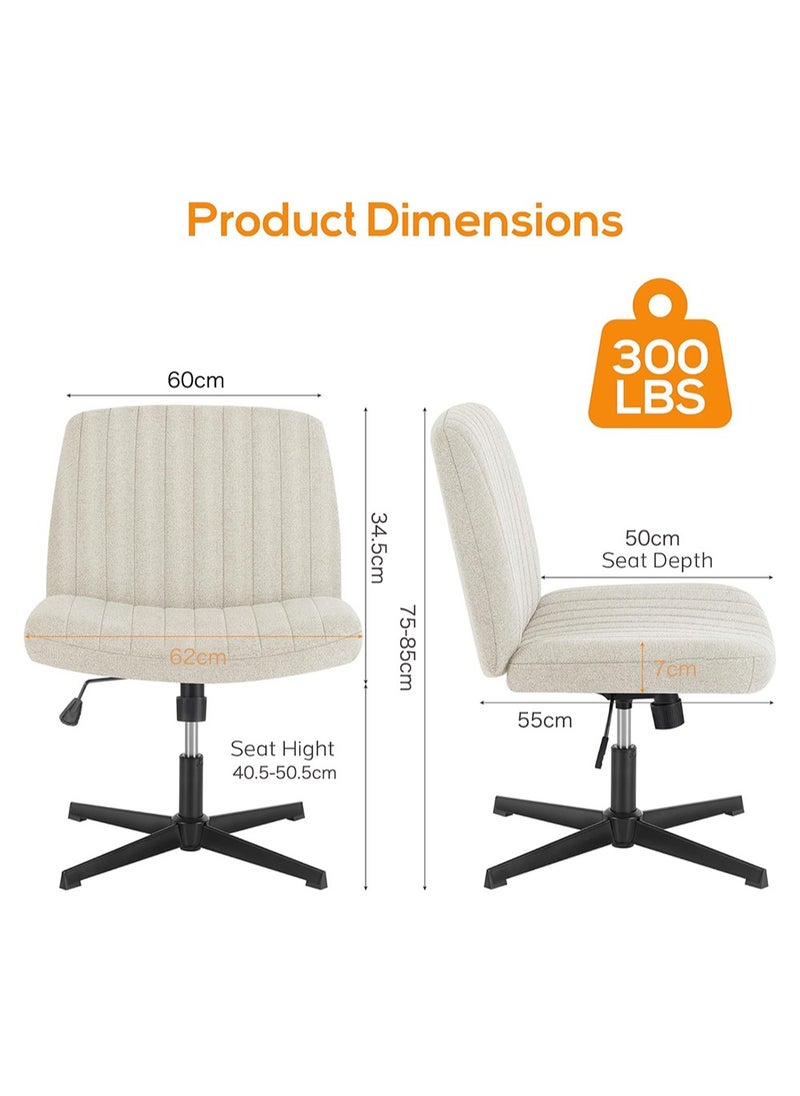 AnneFish - Criss Cross Legged Office Chair Wide Comfty Desk Chair No Wheels Armless Computer Task Chair Swivel Fabric Vanity Home Chair Height Adjustable - Image 1