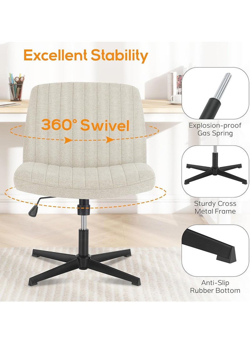 AnneFish - Criss Cross Legged Office Chair Wide Comfty Desk Chair No Wheels Armless Computer Task Chair Swivel Fabric Vanity Home Chair Height Adjustable - Image 1