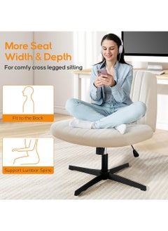 AnneFish Criss Cross Legged Office Chair Wide Comfty Desk Chair No Wheels Armless Computer Task Chair Swivel Fabric Vanity Home Chair Height Adjustable  - Image 3