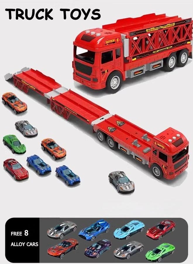 Bukela Big Truck Toys, Racing Track  Boys Toys, Truck Toys, Transporter With Slots And Foldable Track, Carrier Toys, Suitable For Toddler Car Toy Sets, Container Truck Toys With 8 Alloy Car Toy Sets, Suitable For Children Over 3 Years Old - Image 1
