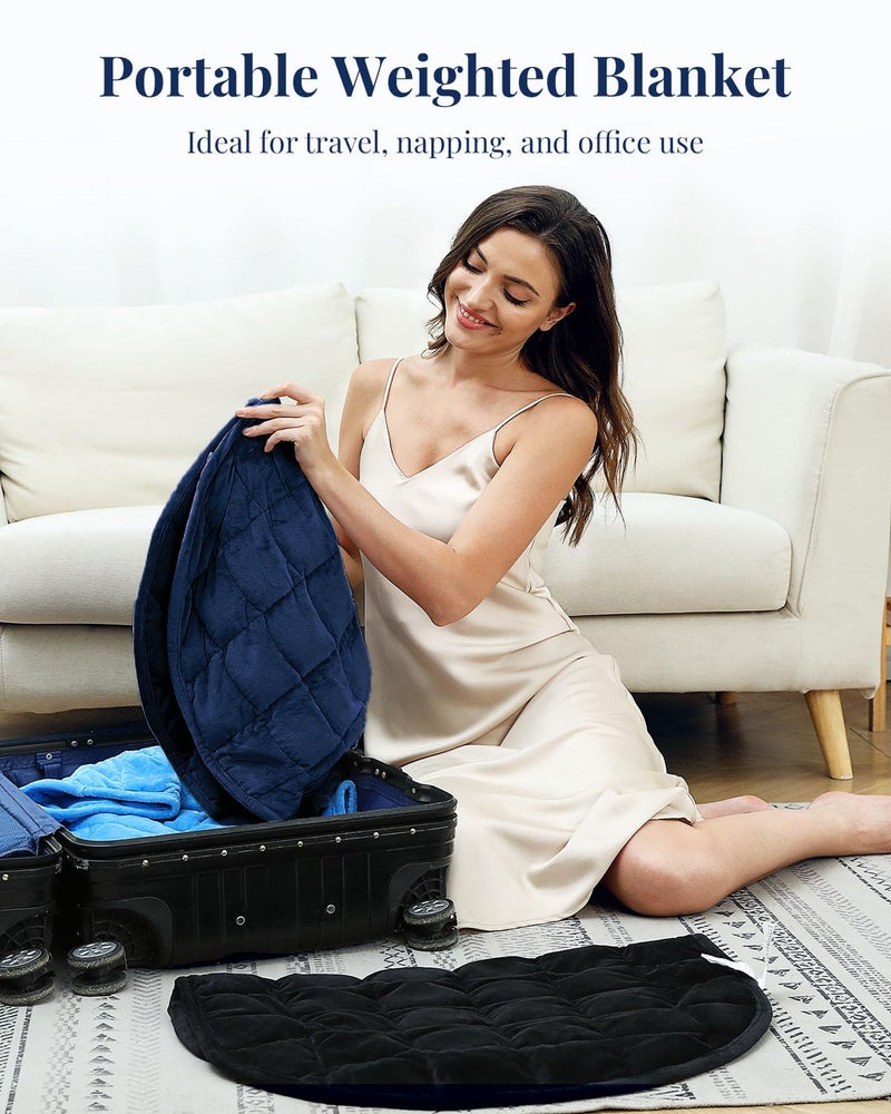Kivik Weighted Blanket 7 lbs for Adult Small Weighted Blanket Travel Size Weighted Lap Blanket Throw for Calming & Relaxing Navy Blue 29x24 Inches - Image 5