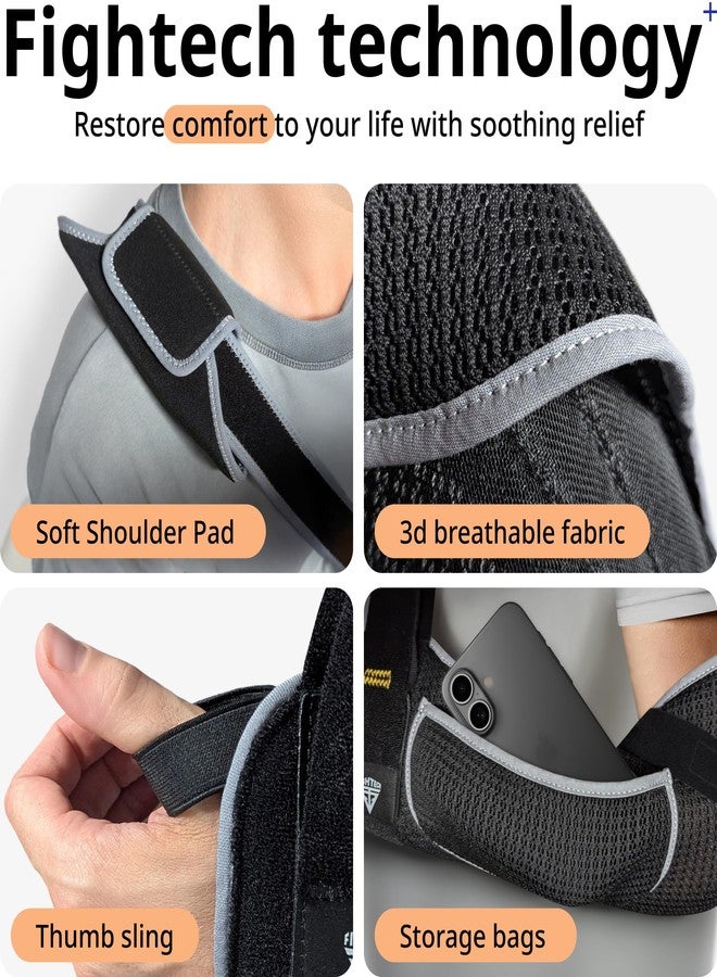 FIGHTECH Arm Sling Shoulder Immobilizer for Men and Women - Shoulder Injury - Breathable Mesh with Thumb Loop, Padded Strap & Phone Pocket - Adjustable Support for Rotator Cuff, Dislocation, Fracture, Post-Surgery (Breathable Mesh, Medium/Large) - Image 4