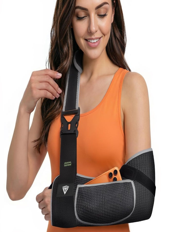 FIGHTECH Arm Sling Shoulder Immobilizer for Men and Women - Shoulder Injury - Breathable Mesh with Thumb Loop, Padded Strap & Phone Pocket - Adjustable Support for Rotator Cuff, Dislocation, Fracture, Post-Surgery (Breathable Mesh, Medium/Large) - Image 1