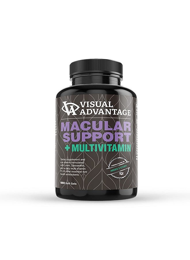 Visual Advantage Lunovus Macular Support Plus Multivitamin Based on AREDS 2 Study - Eye Vitamins for Macular Support - Mineral Supplement with Lutein and Zeaxanthin - 180 Soft Gels