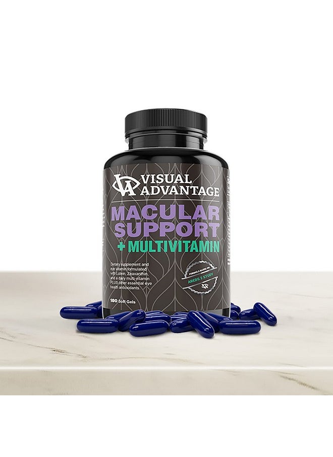 Visual Advantage Lunovus Macular Support Plus Multivitamin Based on AREDS 2 Study - Eye Vitamins for Macular Support - Mineral Supplement with Lutein and Zeaxanthin - 180 Soft Gels
