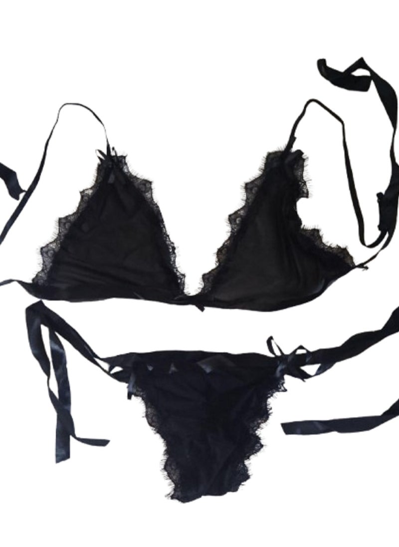 Ward - Women's Lingerie  Two-Piece with Lace Edging Small Bows and Satin Adjustable Ribbons - Image 1