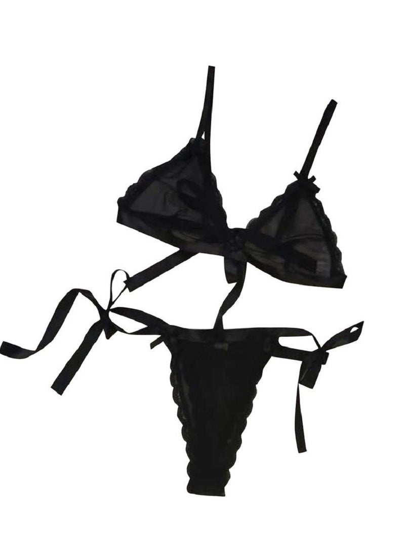 Ward - Women's Lingerie  Two-Piece with Lace Edging Small Bows and Satin Adjustable Ribbons - Image 1