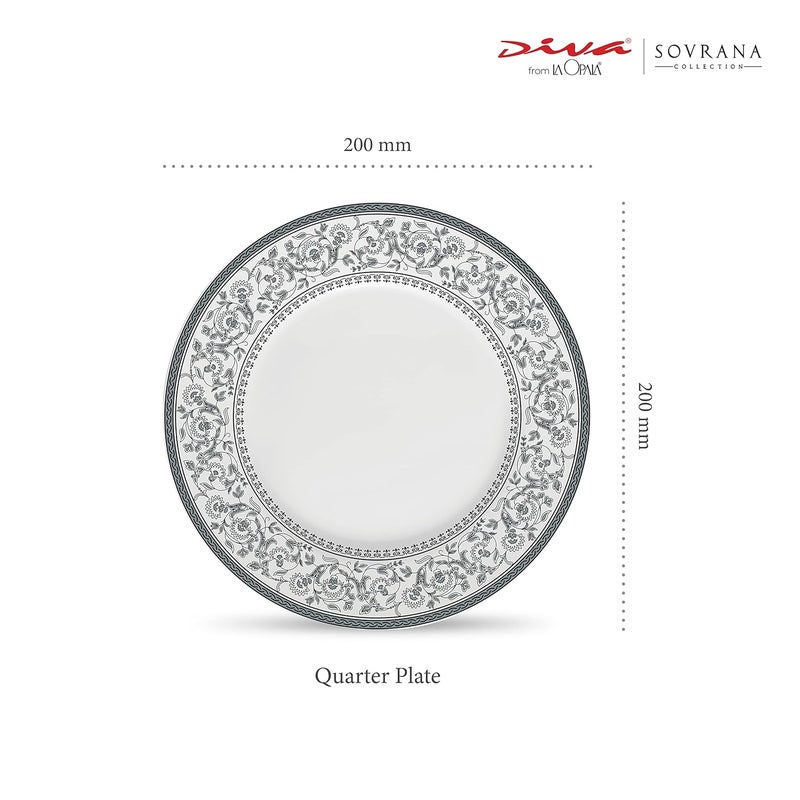 La Opala LaOpala Diva, Sovrana Collection, Opal Glass Quarter Plate Set 6 pcs, Persian Grey, White - Image 2