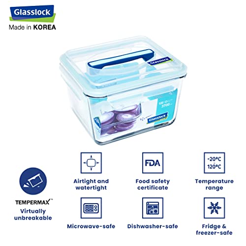 Glasslock Korea Tempered Glass Storage Containers with Lid - Handy 3700ml Square - Airtight Food Storage Kitchen Container - Office Lunch Tiffin Box/Bowl, Microwave/Dishwasher/Fridge/Freezer Safe - Image 3