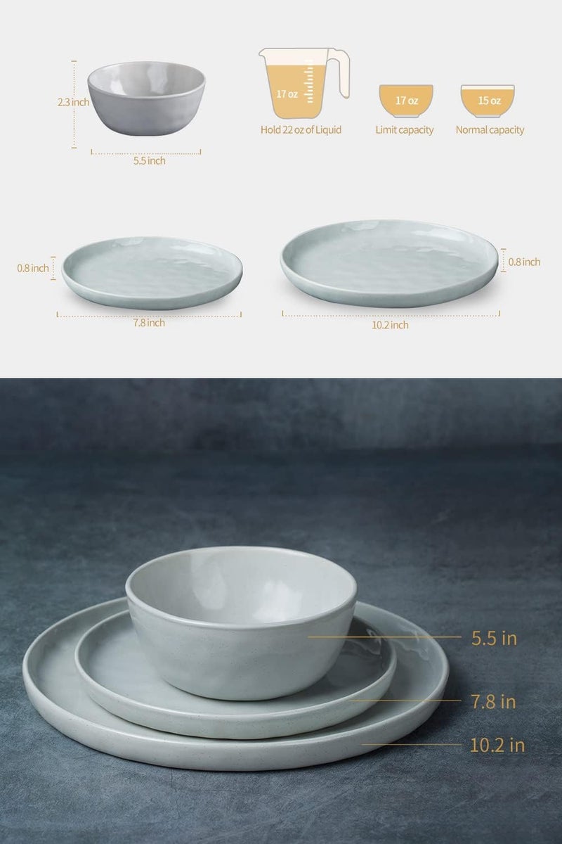Famiware Mars 12-Piece Dinnerware Set for 4 - Light Gray Plates and Bowls - Image 5