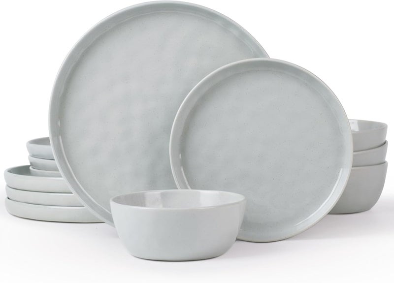 Famiware Mars 12-Piece Dinnerware Set for 4 - Light Gray Plates and Bowls - Image 1