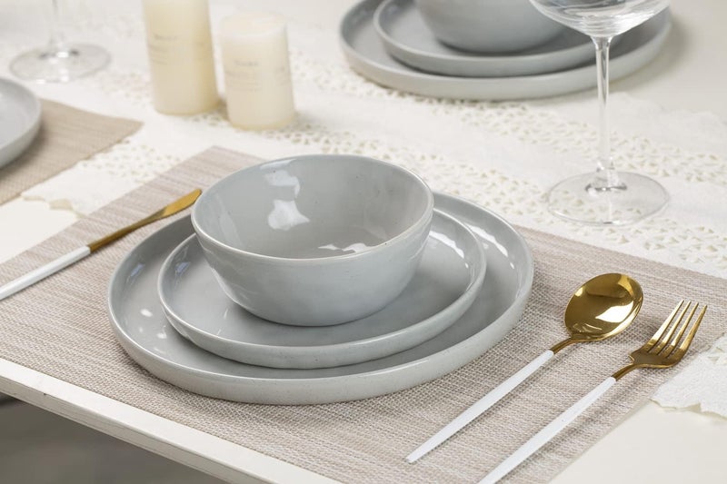 Famiware Mars 12-Piece Dinnerware Set for 4 - Light Gray Plates and Bowls - Image 3