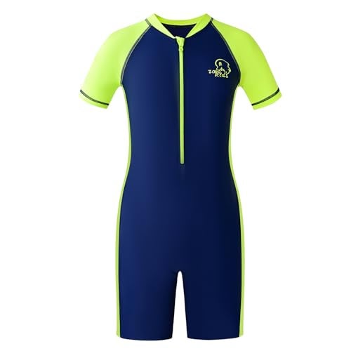 karrack Boys One Piece Zip Rash Guard Swimsuit Kid Water Sport Short Swimsuit UPF 50+ Sun Protection Bathing Suits Yellow 6-7Y - Image 1