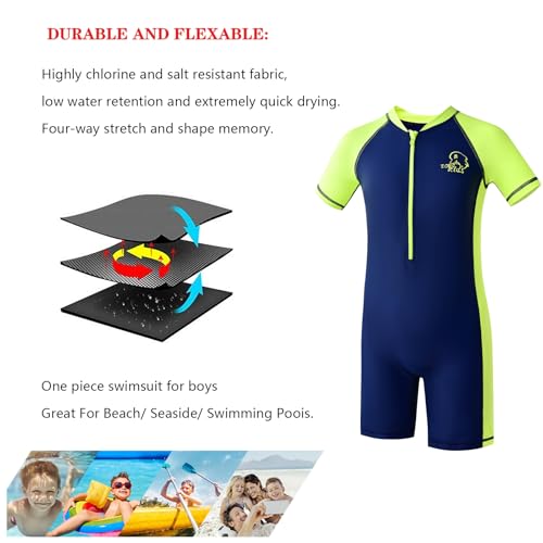 karrack Boys One Piece Zip Rash Guard Swimsuit Kid Water Sport Short Swimsuit UPF 50+ Sun Protection Bathing Suits Yellow 6-7Y - Image 3