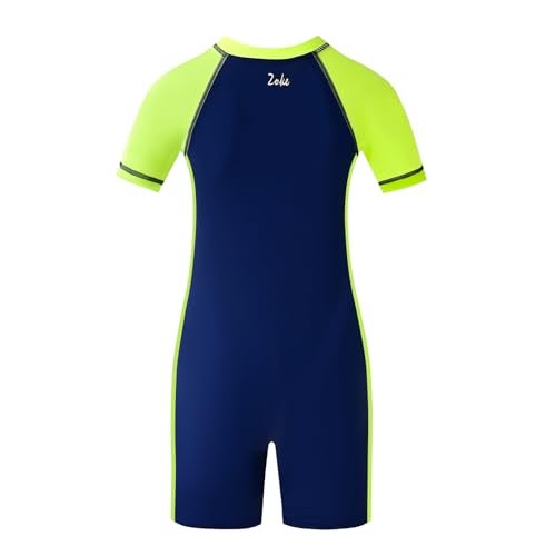 karrack Boys One Piece Zip Rash Guard Swimsuit Kid Water Sport Short Swimsuit UPF 50+ Sun Protection Bathing Suits Yellow 6-7Y - Image 2