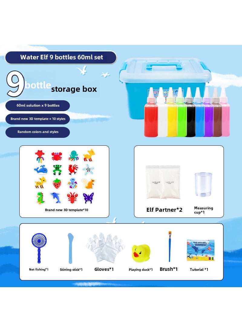Magic Water Elf DIY Kit for Kids Special offer C set: 9 bottles of 60ML solution + 10 templates [boxed] 