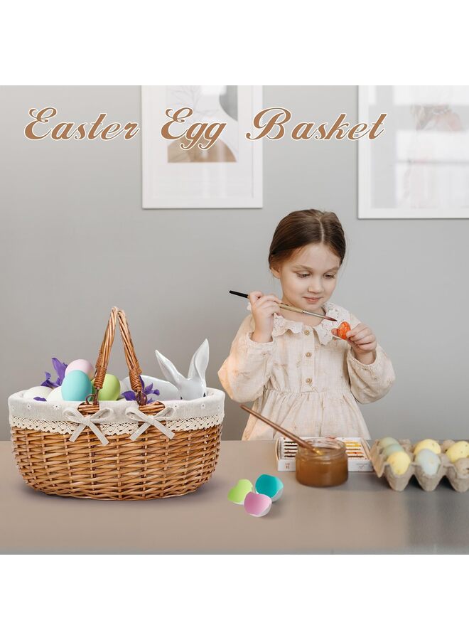 Wicker Picnic Basket with Double Folding Handles,Willow Picnic Hamper,Natural Hand Woven Easter Basket,Easter Eggs and Candy Basket,Bath Toy and Kids Toy Storage,Gift Packing Basket.White  - Image 4
