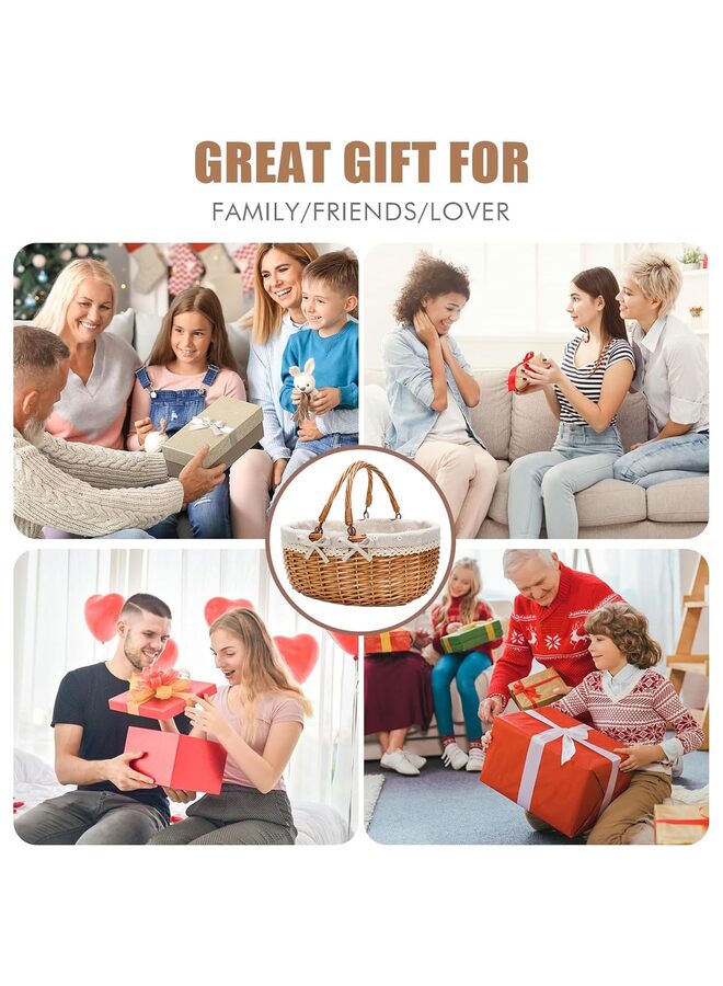 Wicker Picnic Basket with Double Folding Handles,Willow Picnic Hamper,Natural Hand Woven Easter Basket,Easter Eggs and Candy Basket,Bath Toy and Kids Toy Storage,Gift Packing Basket.White