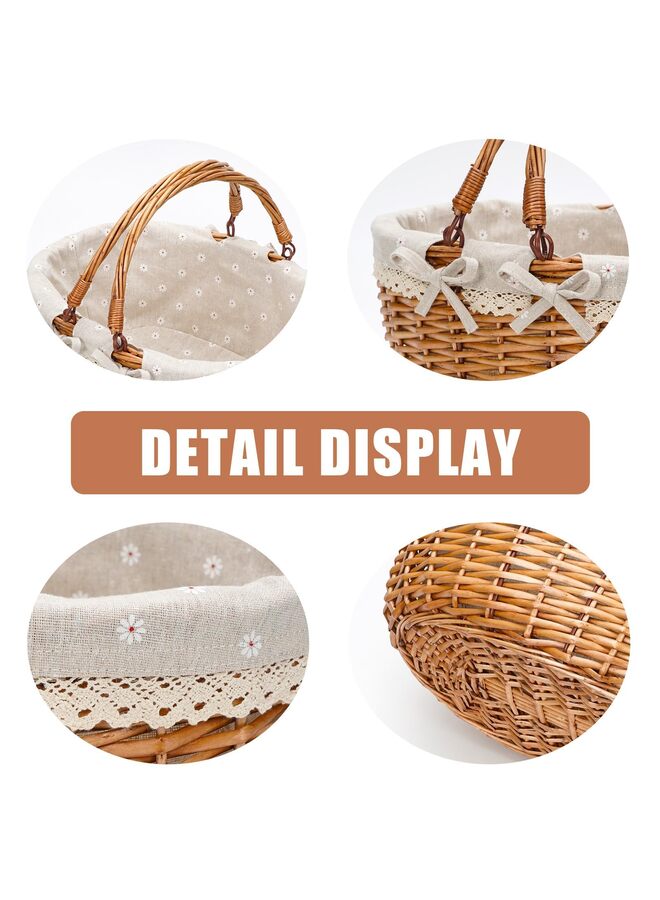 Wicker Picnic Basket with Double Folding Handles,Willow Picnic Hamper,Natural Hand Woven Easter Basket,Easter Eggs and Candy Basket,Bath Toy and Kids Toy Storage,Gift Packing Basket.White  - Image 2