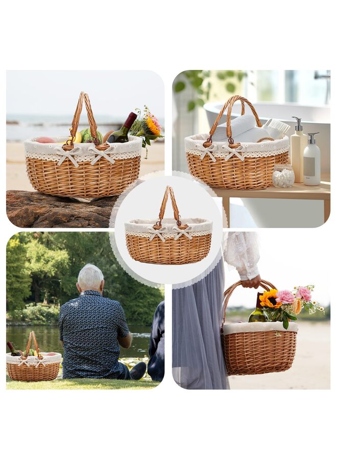 Wicker Picnic Basket with Double Folding Handles,Willow Picnic Hamper,Natural Hand Woven Easter Basket,Easter Eggs and Candy Basket,Bath Toy and Kids Toy Storage,Gift Packing Basket.White  - Image 3