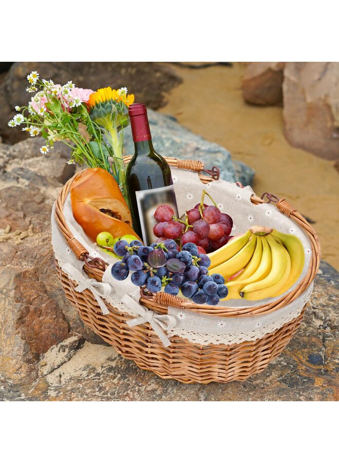 Wicker Picnic Basket with Double Folding Handles,Willow Picnic Hamper,Natural Hand Woven Easter Basket,Easter Eggs and Candy Basket,Bath Toy and Kids Toy Storage,Gift Packing Basket.White  - Image 5