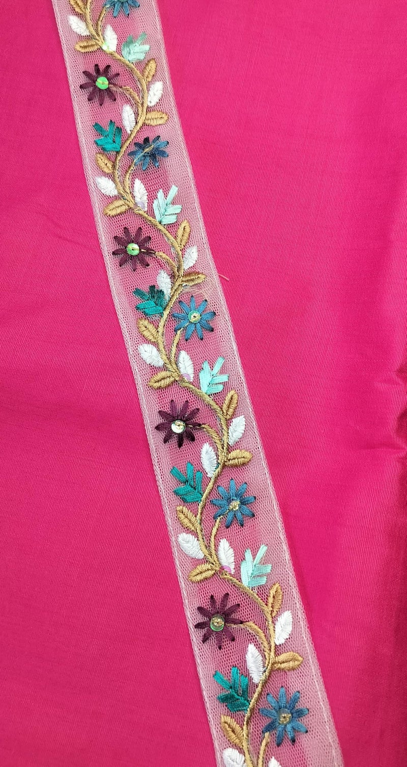 DaSync SYNC White Lace Border Materials Embroidered Embroidery threadwork lace Border Sari Saree Dupatta chunni Floral Flower Saree Blouse Dress Gown Decoration 9 metre Multicolour Floral Flower lace - Image 4