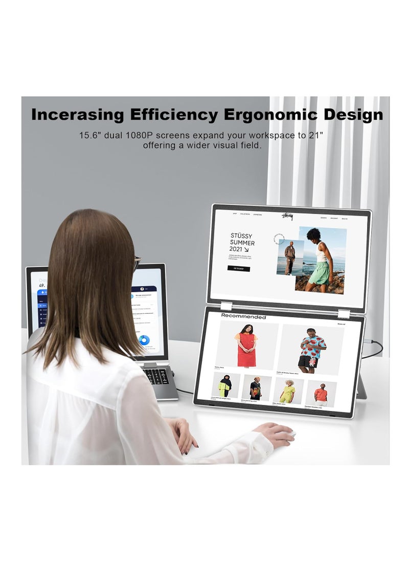 V2COM - V2COM Laptop Screen Extender, 15.6" Folding Portable Monitor for Laptop, 1080P FHD IPS Triple Monitor Extension for Laptop with Windows MacOS, One Cable/340° Rotation/VESA Mountable/Ergo Design. - Image 1