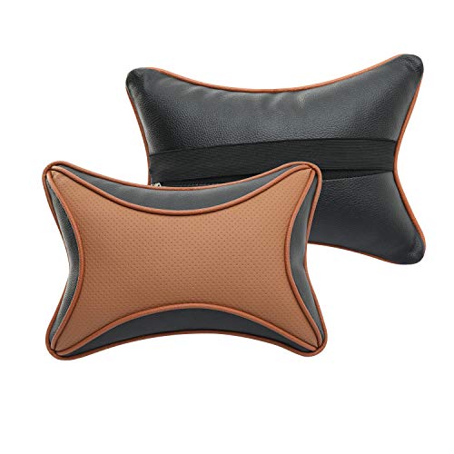 Auto Hub Car Neck Rest Pillow, Car Cushion for All Cars - Pack of 2 (Black-Tan), Cotton, Leatherette - Image 4