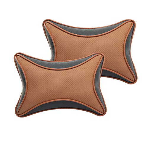 Auto Hub Car Neck Rest Pillow, Car Cushion for All Cars - Pack of 2 (Black-Tan), Cotton, Leatherette - Image 1