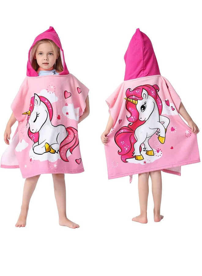 LINJIE منشفة حمام للأطفال، منشفة شاطئ، منشفة شاطئ بغطاء للرأس للأطفال أكثر سمكًا للأولاد والبنات، منشفة حمام بغطاء للرأس، منشفة شاطئ لحمام السباحة للأطفال، رداء حمام للأطفال بعمر 3-7 سنوات (وحيد القرن) - Image 1