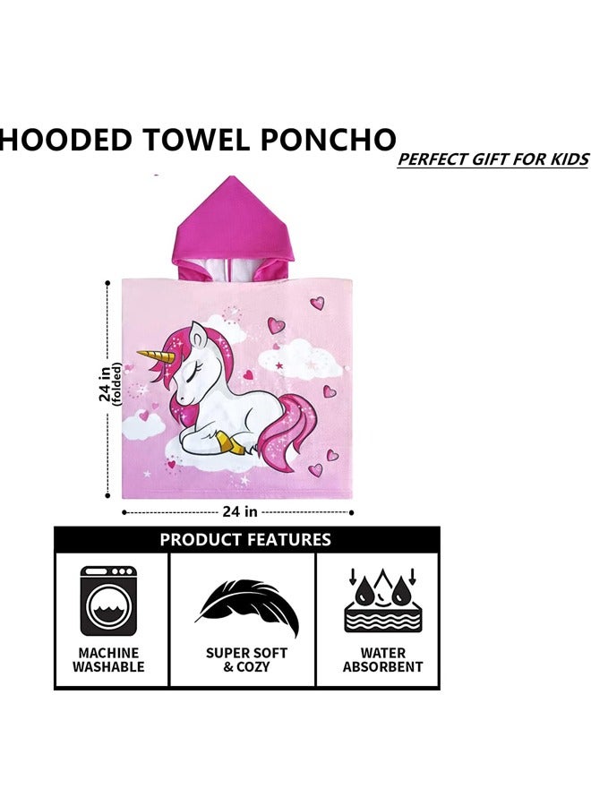 LINJIE منشفة حمام للأطفال، منشفة شاطئ، منشفة شاطئ بغطاء للرأس للأطفال أكثر سمكًا للأولاد والبنات، منشفة حمام بغطاء للرأس، منشفة شاطئ لحمام السباحة للأطفال، رداء حمام للأطفال بعمر 3-7 سنوات (وحيد القرن) - Image 4