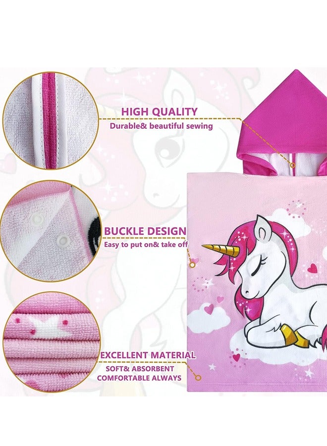 LINJIE منشفة حمام للأطفال، منشفة شاطئ، منشفة شاطئ بغطاء للرأس للأطفال أكثر سمكًا للأولاد والبنات، منشفة حمام بغطاء للرأس، منشفة شاطئ لحمام السباحة للأطفال، رداء حمام للأطفال بعمر 3-7 سنوات (وحيد القرن) - Image 2