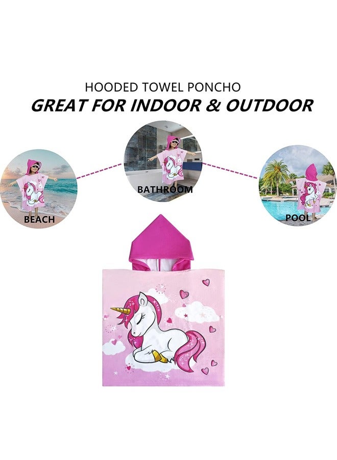 LINJIE منشفة حمام للأطفال، منشفة شاطئ، منشفة شاطئ بغطاء للرأس للأطفال أكثر سمكًا للأولاد والبنات، منشفة حمام بغطاء للرأس، منشفة شاطئ لحمام السباحة للأطفال، رداء حمام للأطفال بعمر 3-7 سنوات (وحيد القرن) - Image 3