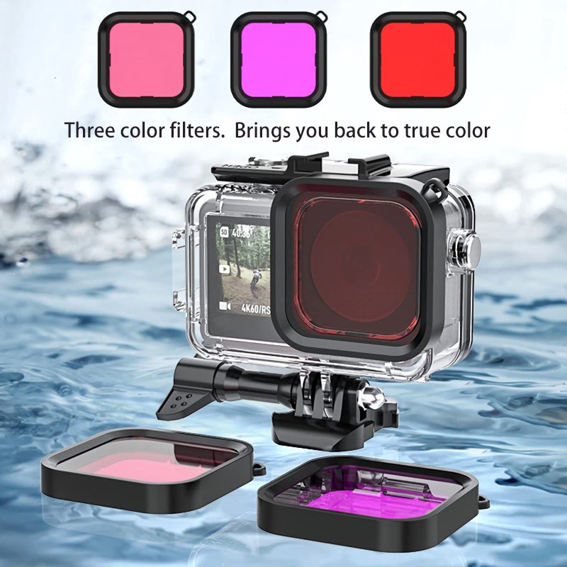BMUUPY Waterproof Housing Case for DJI Osmo Action 5 4/Action 3 Action Camera Accessories 60M Diving Tempered Glass Screen Protector 3 Pack Filters Underwater Kit Bundle for Action4 Accessory - Image 3
