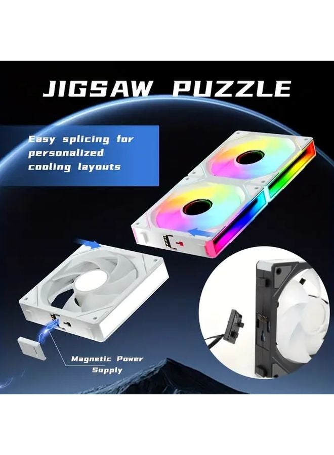 مروحة ثلاثية المكعبات بمزامنة RGB النيون، 5 فولت 3 دبوس، تحكم حراري، بيضاء، لتبريد وحدة المعالجة المركزية في علبة الكمبيوتر - Image 2