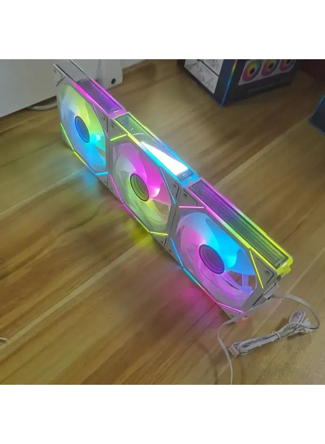 مروحة ثلاثية المكعبات بمزامنة RGB النيون، 5 فولت 3 دبوس، تحكم حراري، بيضاء، لتبريد وحدة المعالجة المركزية في علبة الكمبيوتر - Image 1