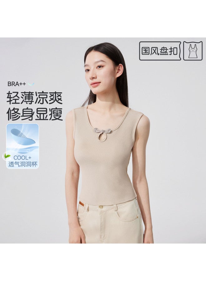 MIIOW High-End Women'S Camisole Undershirt Vest, Chinese Style Frog Button Round Neck Tank Top, Wearable As Outerwear - Image 2