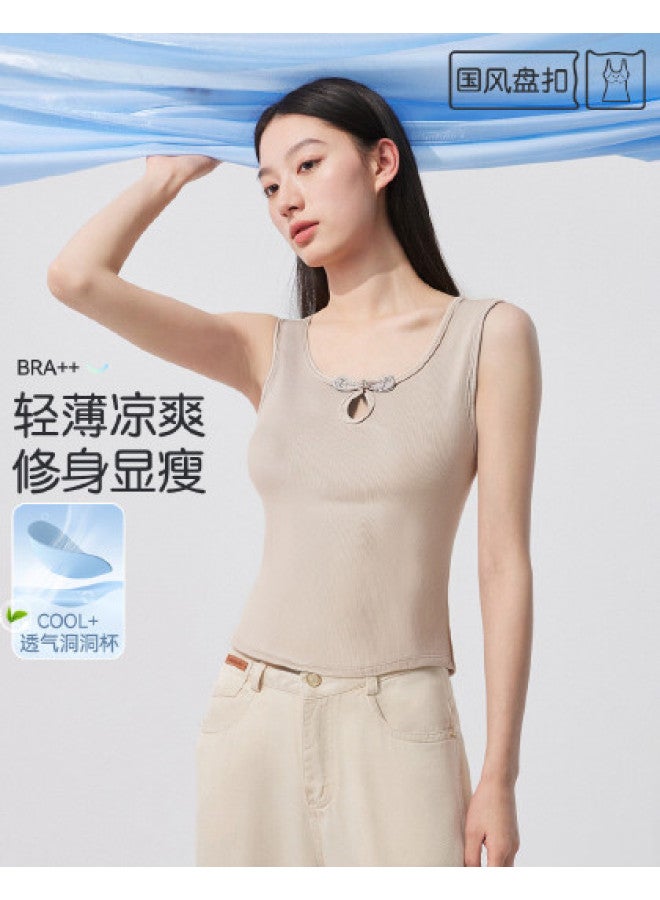 MIIOW High-End Women'S Camisole Undershirt Vest, Chinese Style Frog Button Round Neck Tank Top, Wearable As Outerwear - Image 1