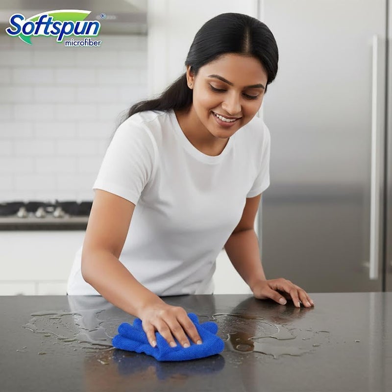 سوفتسبون مناديل تنظيف من الألياف الدقيقة من SoftSPUN، 4 قطع، مقاس 40×40 سم، وزن 340 جرام/متر مربع، متعددة الألوان! تتميز بقدرة عالية على الامتصاص وخالية من البقع، ومناسبة لأغراض متعددة مثل تنظيف نوافذ المطبخ وأدوات المائدة المصنوعة من الفولاذ المقاوم للصدأ والأواني الفضية. - Image 5
