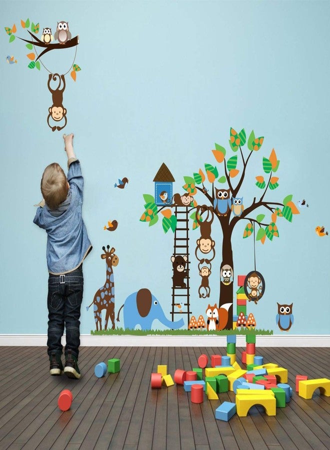 DecorVilla Decor Villa™ PVC Vinyl Jungle 3D Wall Sticker JUST Peel & Stick New Modern Art & Trendy Wall Stickers for Home Decoration, Living Room,Office Bedroom etc Size- 58 CM X 55 CM, Multicolor - Image 1