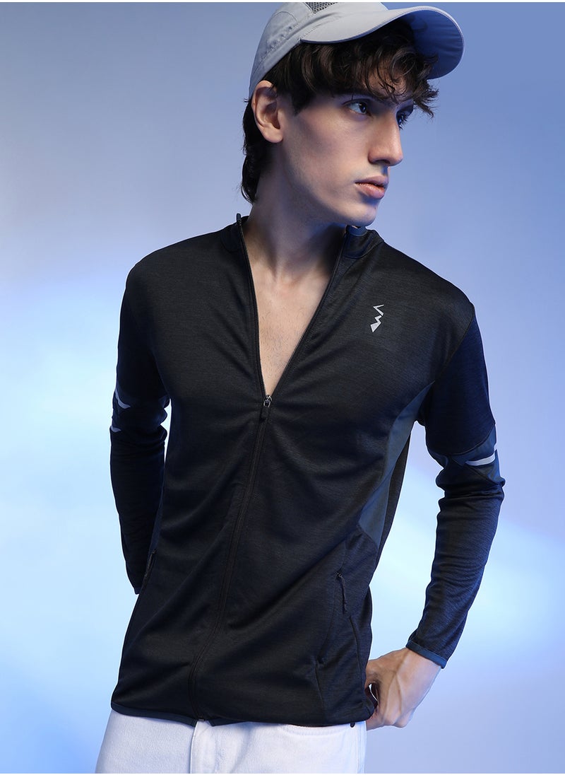 كامبوس سوترا Men's Black Heathered Activewear Jacket With Contrast Detail  - Image 1