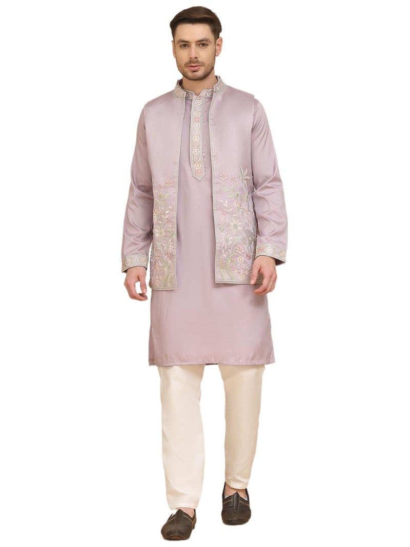 jompers طقم كورتا بيجاما مزخرف من جومبرز بخلطة حرير كلاسيكية للرجال - Image 1