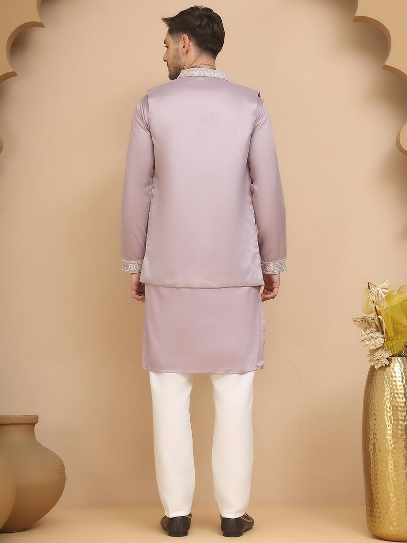 jompers طقم كورتا بيجاما مزخرف من جومبرز بخلطة حرير كلاسيكية للرجال - Image 3