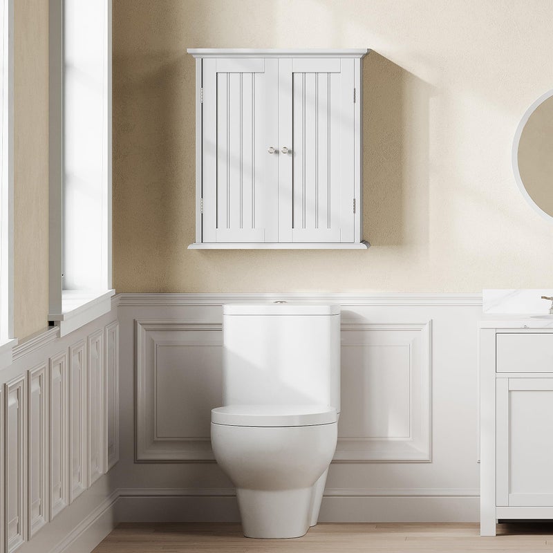 ChooChoo Bathroom Wall Cabinet, Over The Toilet Space Saver Storage Cabinet, Medicine Cabinet with 2 Door and Adjustable Shelves, Cupboard - Image 4